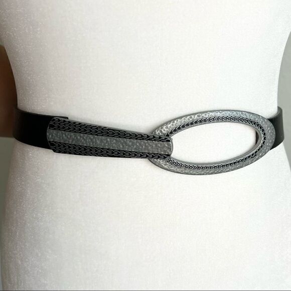 CHICO'S Black Genuine Leather O ring Hook Belt S/M - Picture 5 of 6